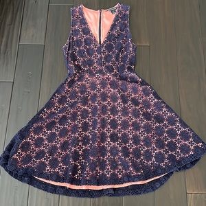 French connection Blue/Pink Lace Sleeveless Mini Dress